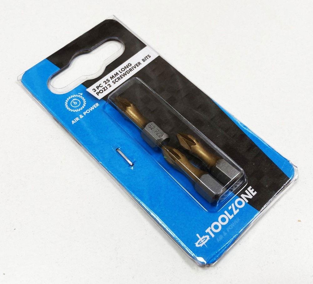 POZI BIT SET 3PC S2 PZ2 25mm 1/4 HEX - TOOLZONE KDPSD100
