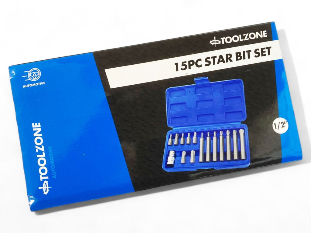 STAR BIT SET 15PC WITH 1/2 ADAPTOR 30mm 75mm - TOOLZONE KDPSD129
