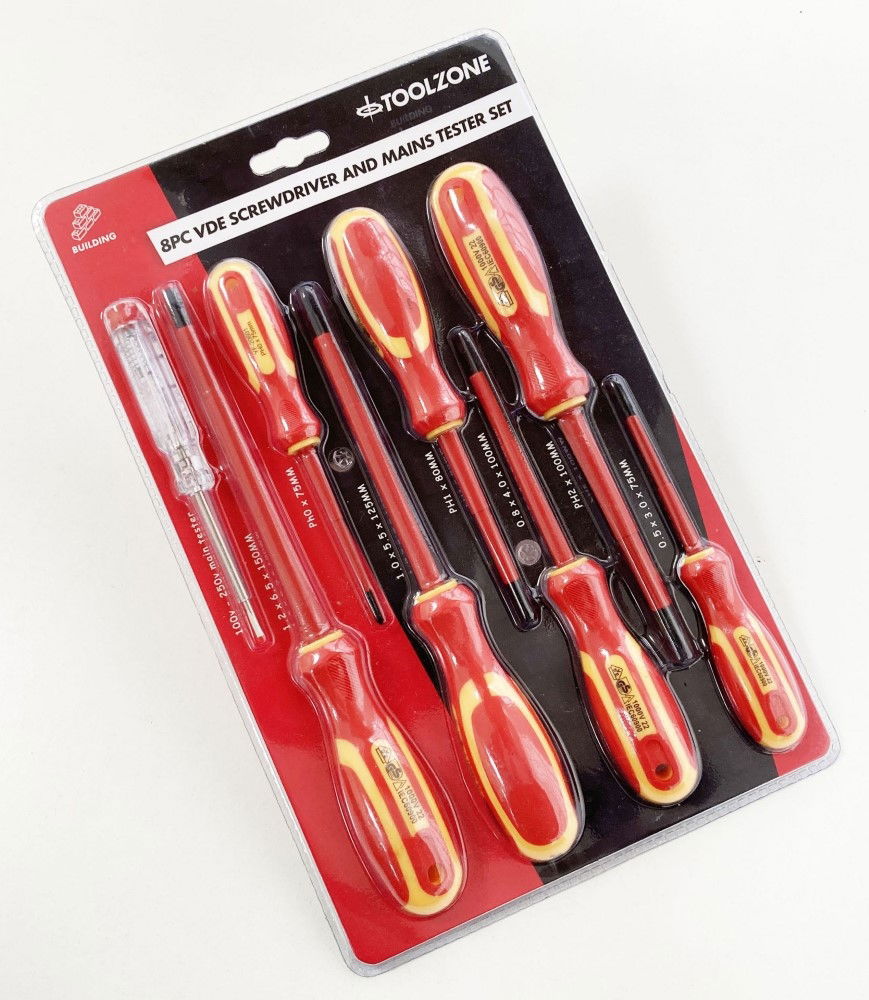 SCREWDRIVER SET VDE 8PC WITH TESTER - TOOLZONE KDPSD193
