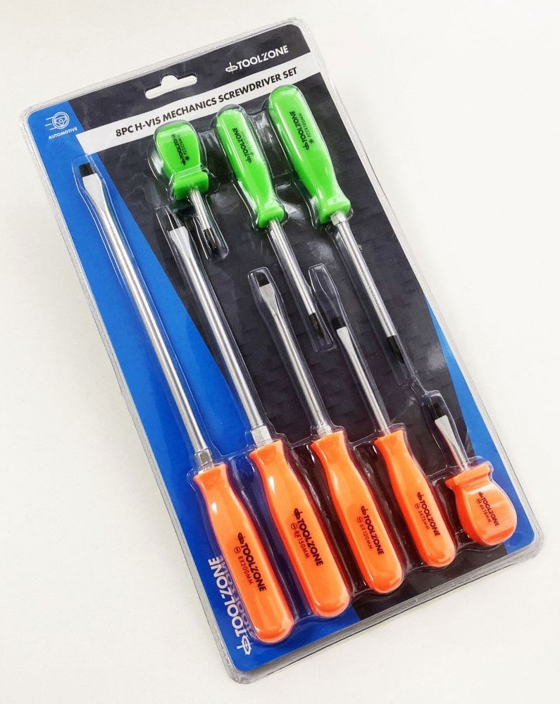 SCREWDRIVER SET MECHANICS CRV HI VIS 8PC - TOOLZONE KDPSD220