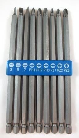 POWER BIT SET CRV 9PC 150mm SLOT 3-7mm PHILLIPS 1-3 POZI 1-3 - TOOLZONE KDPSD235