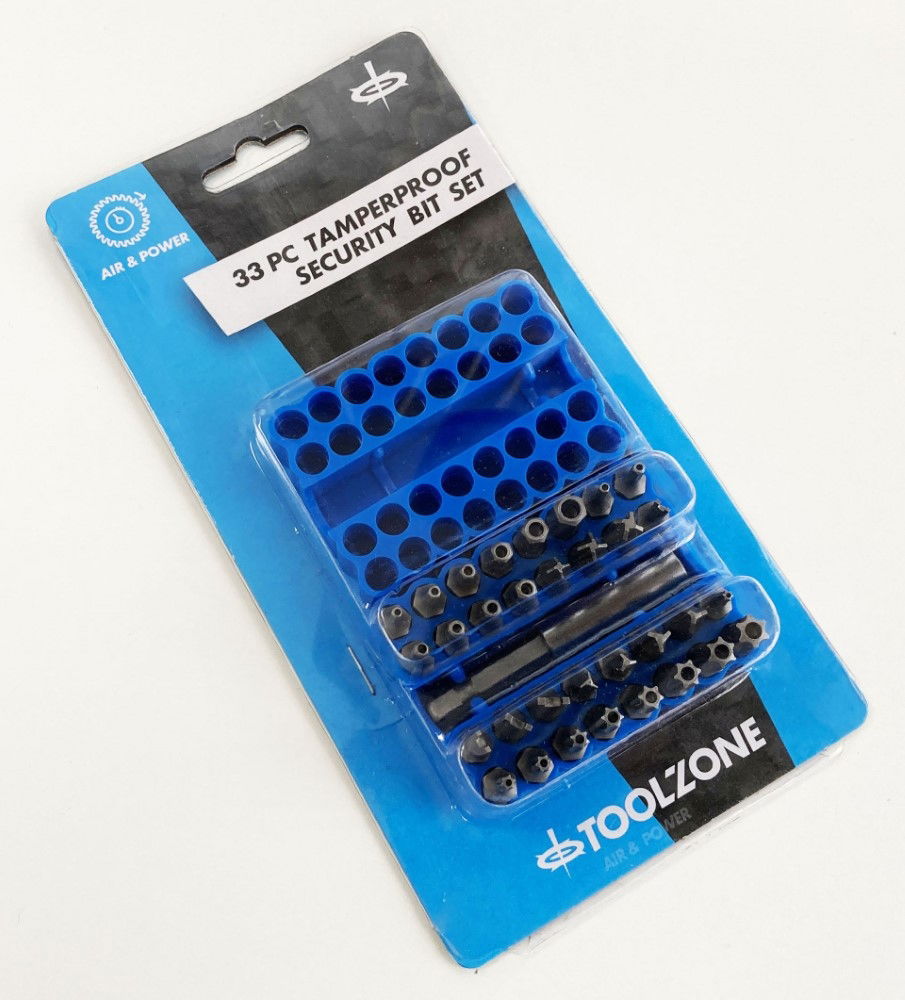 SECURITY BIT SET CRV 33PC WITH HOLDER STAR T8-T40 HEX 2-6mm IMPERIAL SPANNER TRI-WING TORQ - TOOLZONE KDPSD237