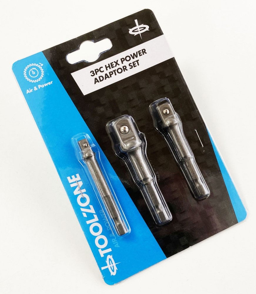 HEX POWER ADAPTOR SET 3PC 1/4 3/8 1/2 DRIVE 65mm 70mm - TOOLZONE KDPSD243