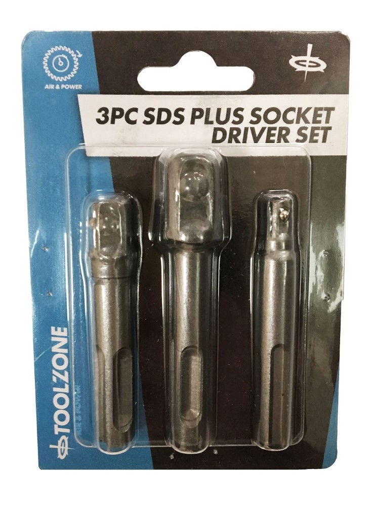 SDS PLUS SOCKET DRIVER SET 3PC 1/4 3/8 1/2 - TOOLZONE KDPSD280
