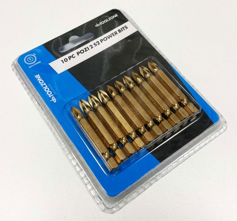 POZI POWER BITS 10PC PZ2 S2 50mm 1/4 HEX - TOOLZONE KDPSD281