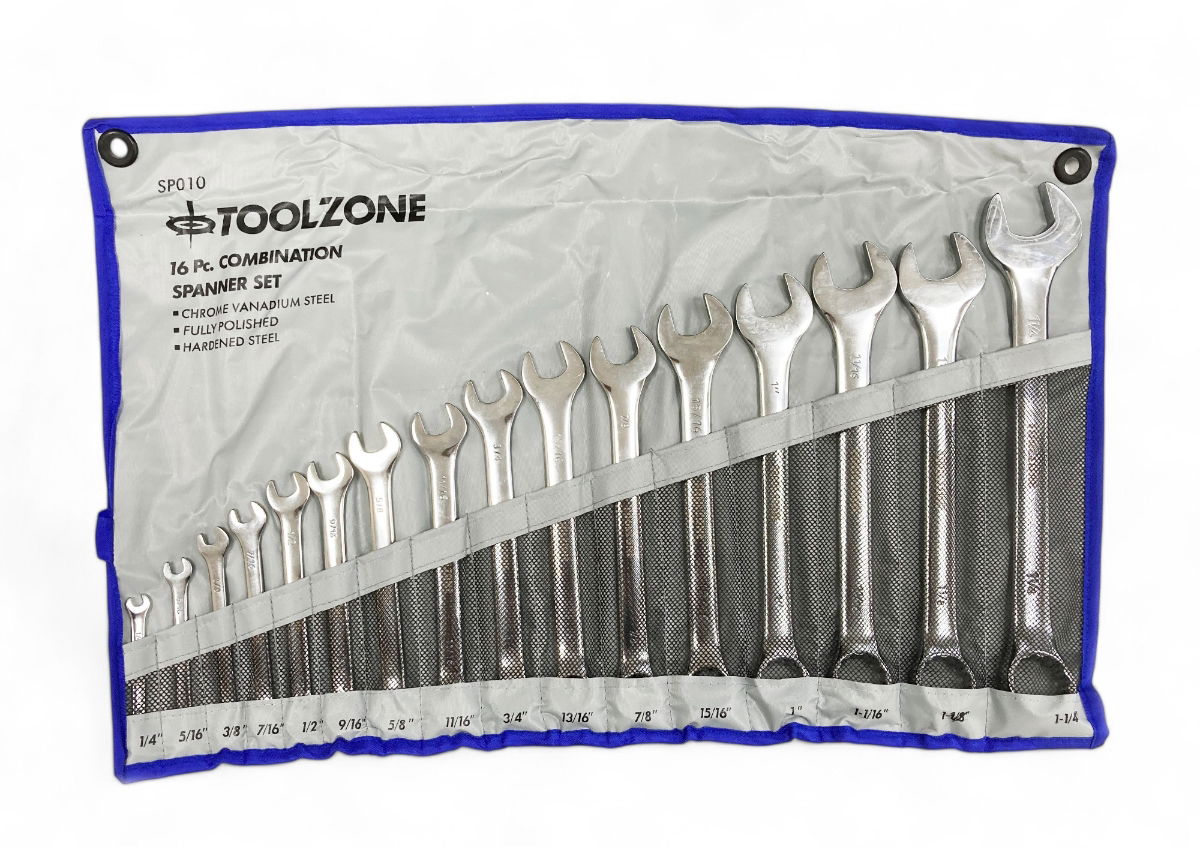 COMBINATION SPANNER SET 16PC AF CHROME VANADIUM POLISHED - TOOLZONE KDPSP010