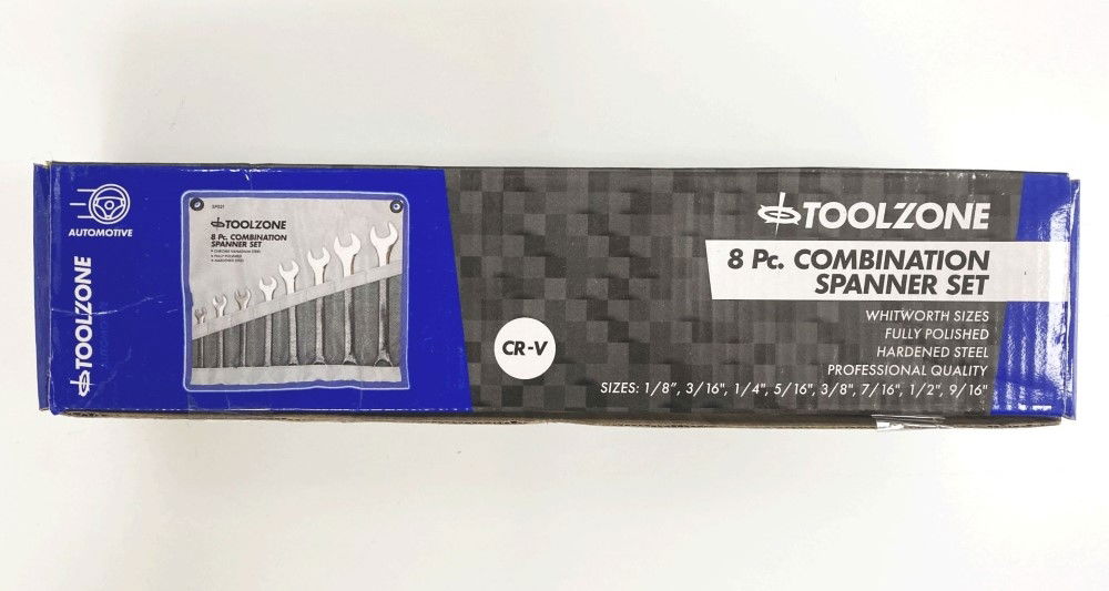COMBINATION SPANNER SET 8PC WHITWORTH CHROME VANADIUM POLISHED - TOOLZONE KDPSP021