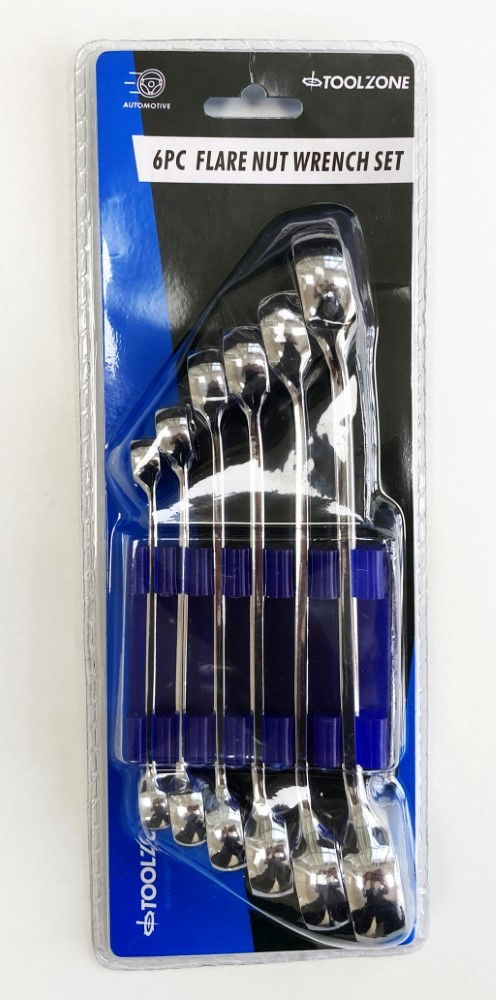 FLARE NUT WRENCH SPANNER SET 6PC 6x8mm TO 22x24mm CHROME VANADIUM POLISHED - TOOLZONE KDPSP034