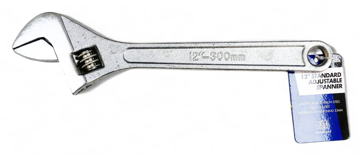 ADJUSTABLE SPANNER 12 MAX JAW 33mm DROP FORGED CHROME PLATED - TOOLZONE KDPSP045