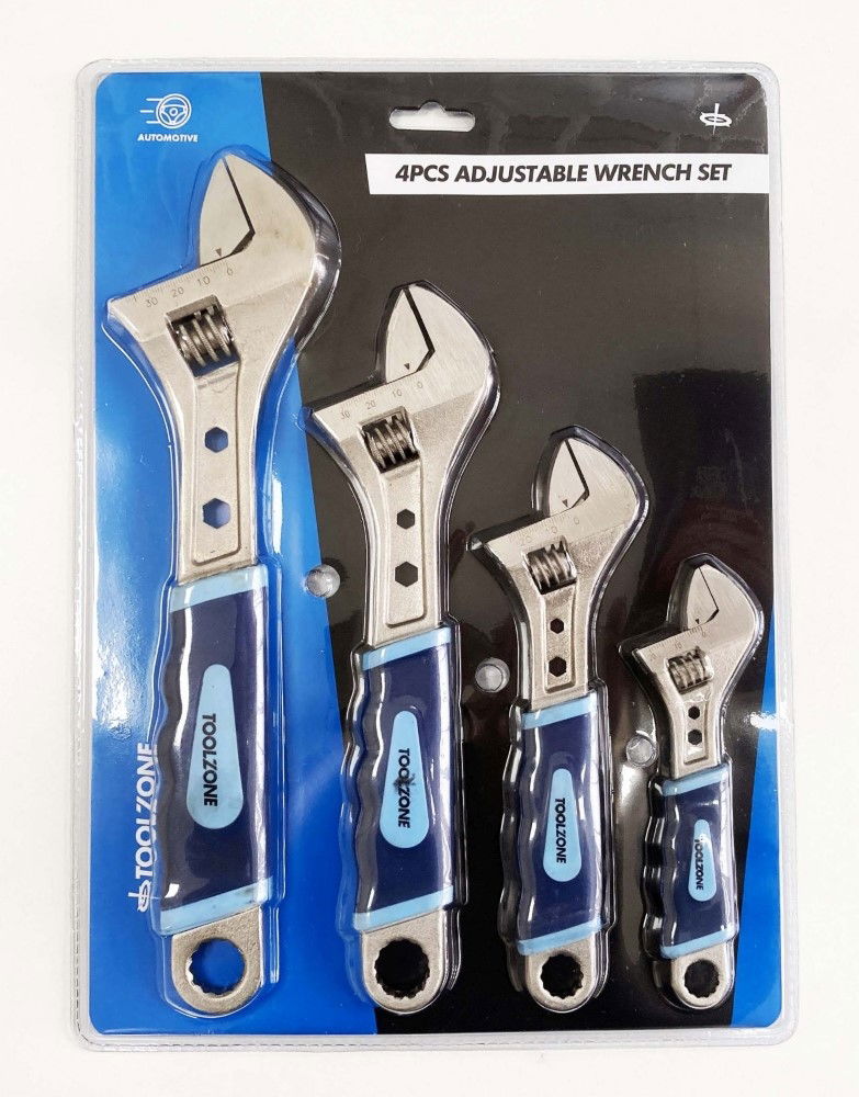 ADJUSTABLE SPANNER SET 4PC 6 8 10 12 SOFT GRIP HANDLES - TOOLZONE KDPSP055