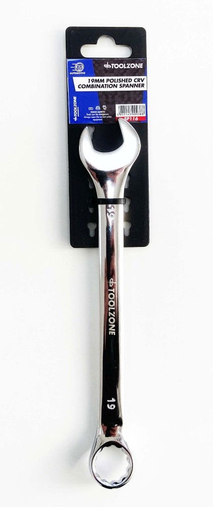 COMBINATION SPANNER 19mm POLISHED CHROME VANADIUM - TOOLZONE KDPSP116