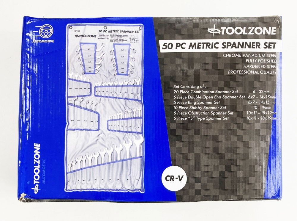 SPANNER SET 50pc CHROME VANADIUM POLISHED FINISH METRIC - TOOLZONE KDPSP143