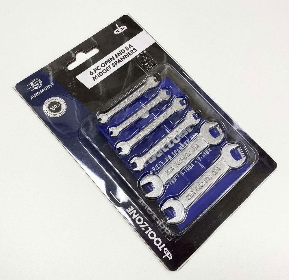 OPEN ENDED MIDGET SPANNER SET 6pc BA DOUBLE ENDED SATIN FINISH - TOOLZONE KDPSP146