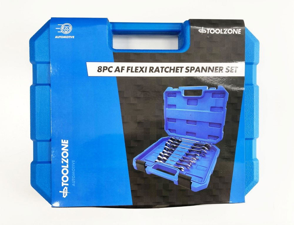 FLEXI RATCHET SPANNER SET 8pc AF CHROME VANADIUM POLISHED FINISH WITH CASE - TOOLZONE KDPSP153