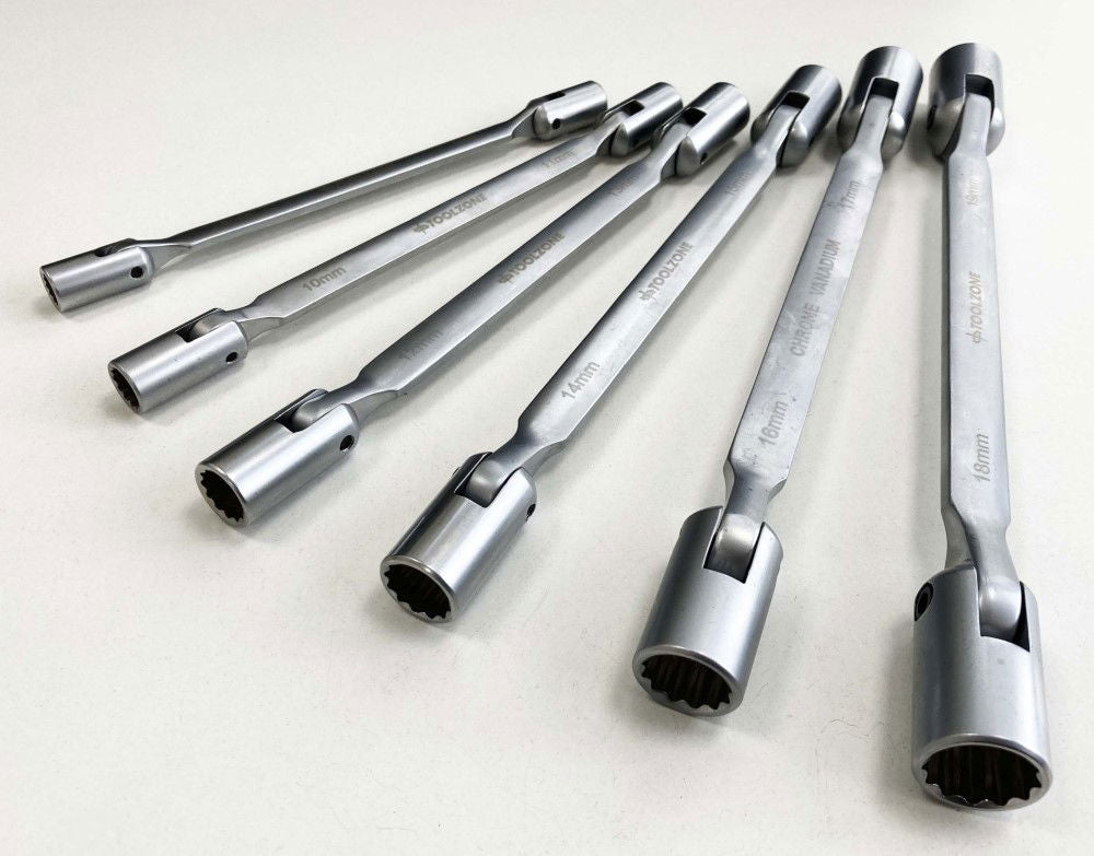 FLEXI SOCKET WRENCH SET 6pc DOUBLE ENDED 8-19mm CARBON STEEL - TOOLZONE KDPSP156