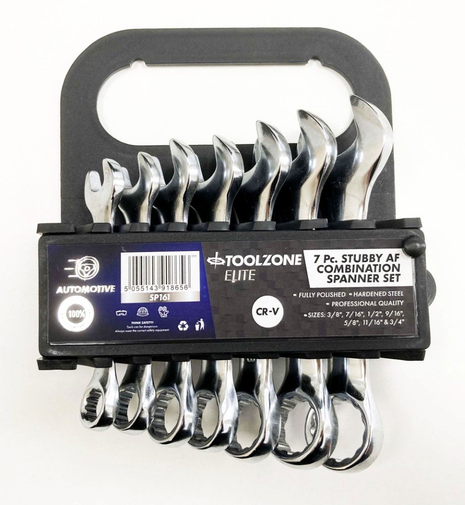 COMBINATION SPANNER SET 7pc AF STUBBY CHROME VANADIUM IN RACK - TOOLZONE KDPSP161