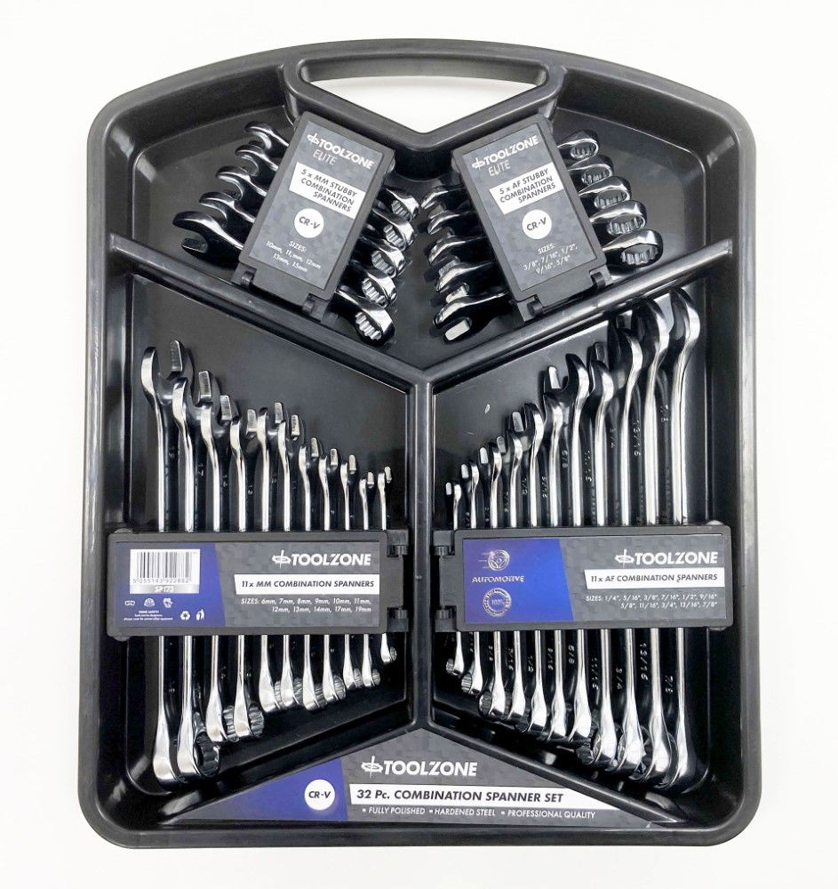 SPANNER SET 32pc METRIC/AF STUBBY AND COMBINATION CHROME VANADIUM - TOOLZONE KDPSP173