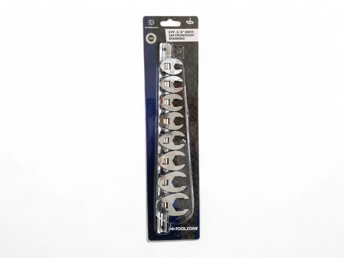 CROWSFOOT SPANNER SET 8pc IMPERIAL 3/8-7/8 CHROME VANADIUM ON RAIL - TOOLZONE KDPSP175