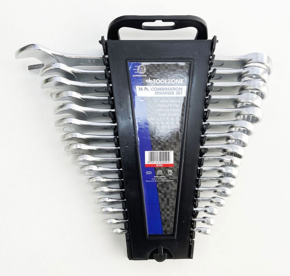 COMBINATION SPANNER SET 16pc 6-22mm DROP FORGED CHROME PLATED - TOOLZONE KDPSP193