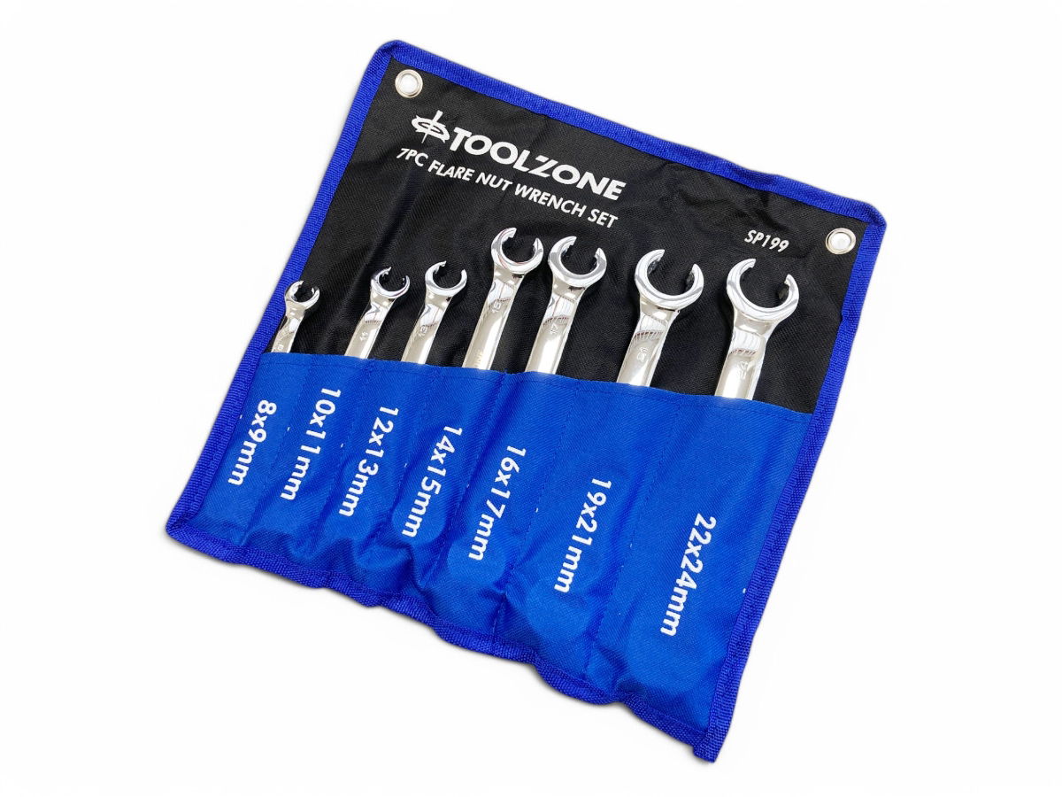 FLARE NUT WRENCH SET 7pc 8-24mm DROP FORGED MIRROR POLISH - TOOLZONE KDPSP199