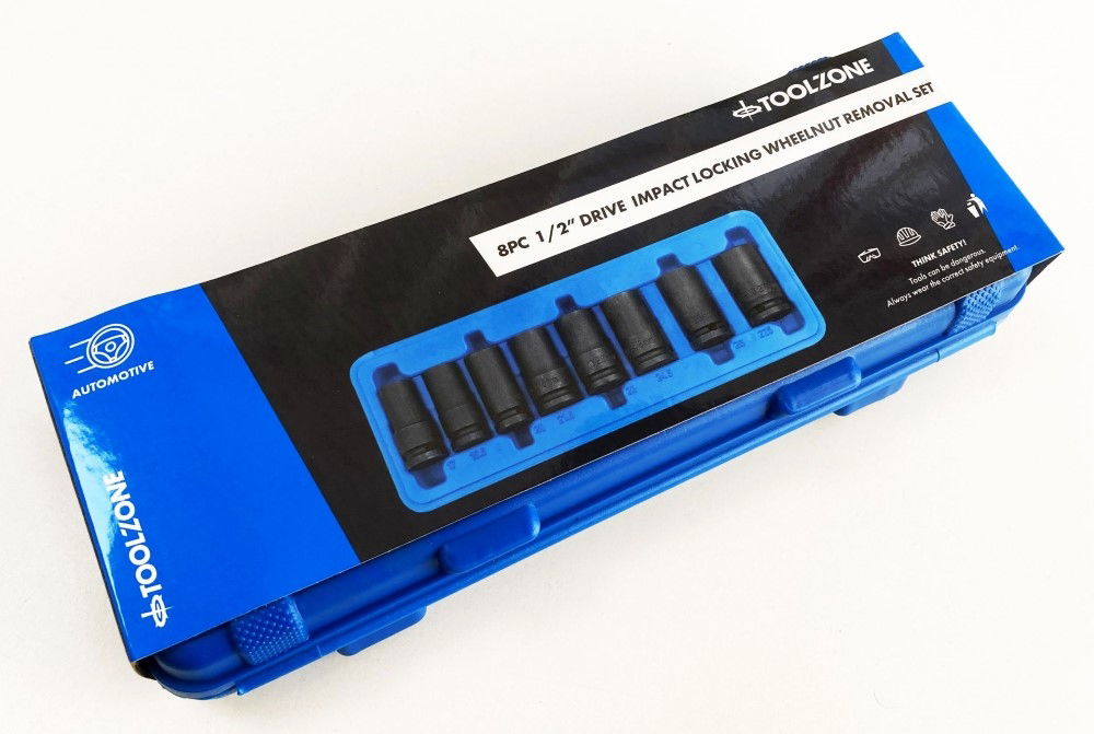 IMPACT NUT WHEEL LOCK REMOVER SET 1/2 DR 8pc 17-27.5mm CHROME MOLYBDENUM - TOOLZONE KDPSS002