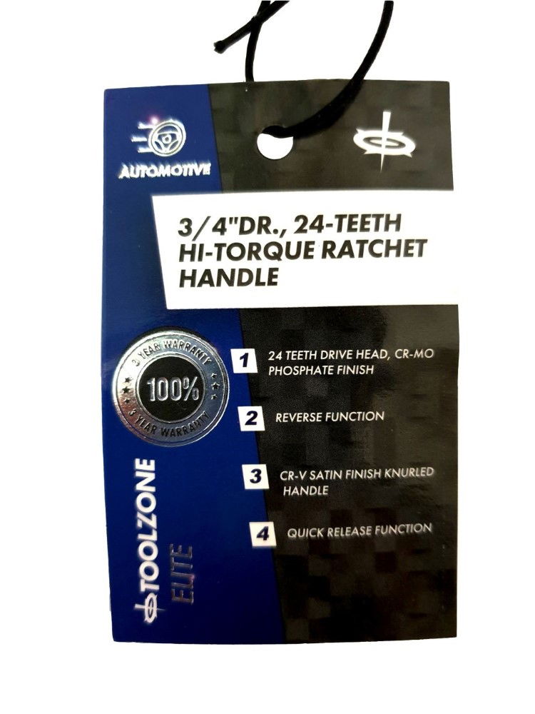 RATCHET HANDLE 3/4 DRIVE 24 TEETH REVERSIBLE CRV QUICK RELEASE - TOOLZONE KDPSS017