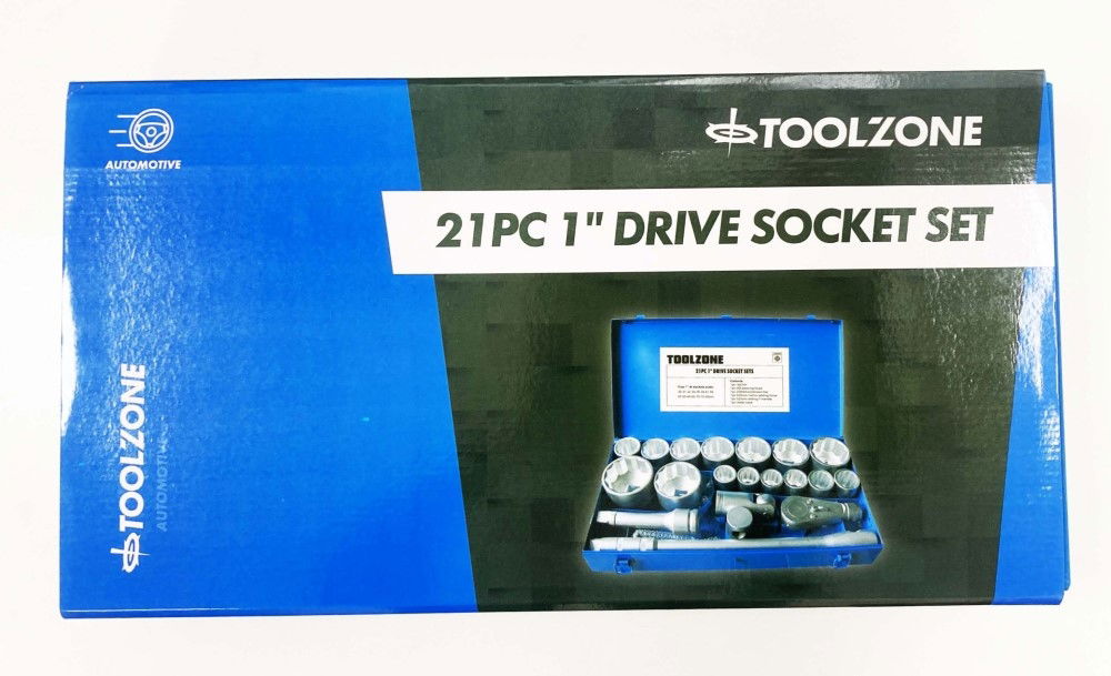 SOCKET SET 1 DRIVE 21pc 30-80mm WITH ACCESSORIES IN METAL CASE - TOOLZONE KDPSS020