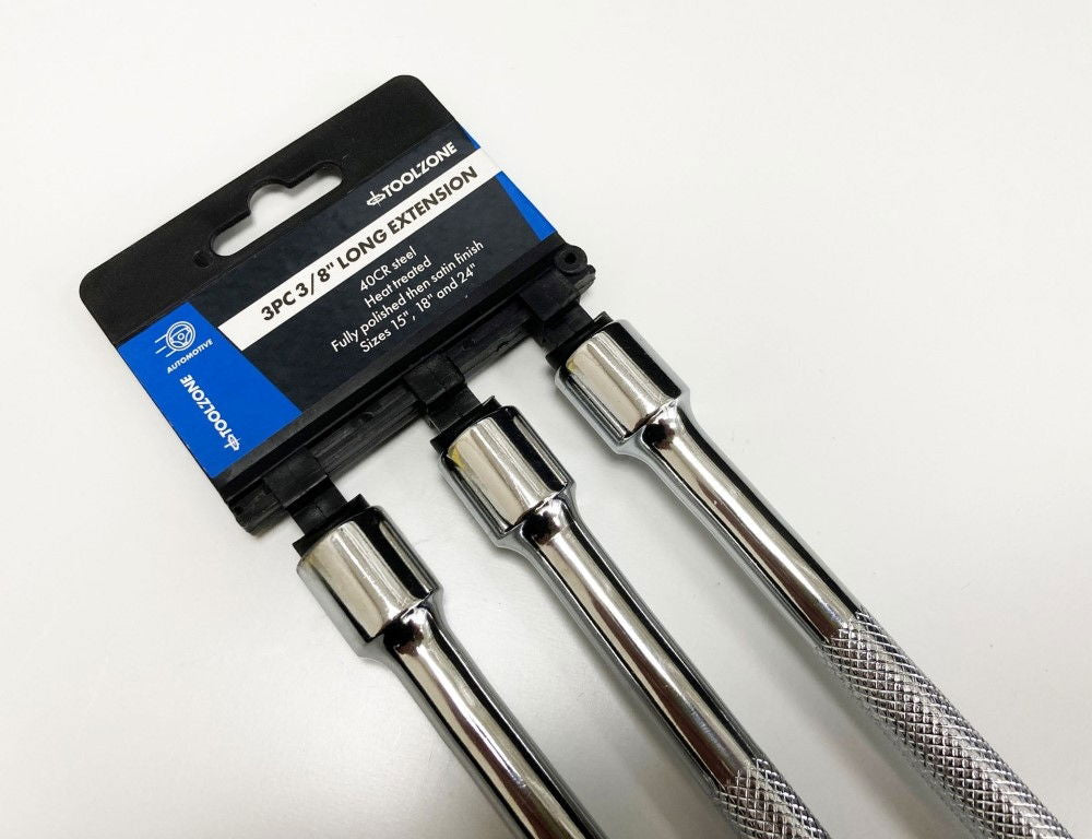EXTENSION BAR SET 3/8 DRIVE 3pc 375mm 450mm 600mm 40CR STEEL - TOOLZONE KDPSS022