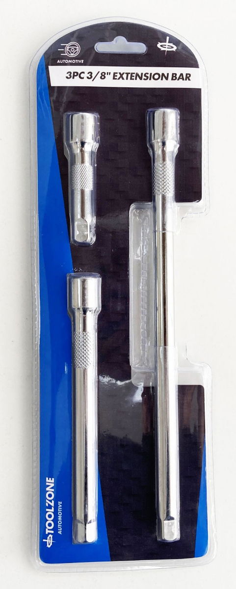 EXTENSION BAR SET 3/8 DRIVE 3pc 3 6 10 CRV SATIN FINISH - TOOLZONE KDPSS026