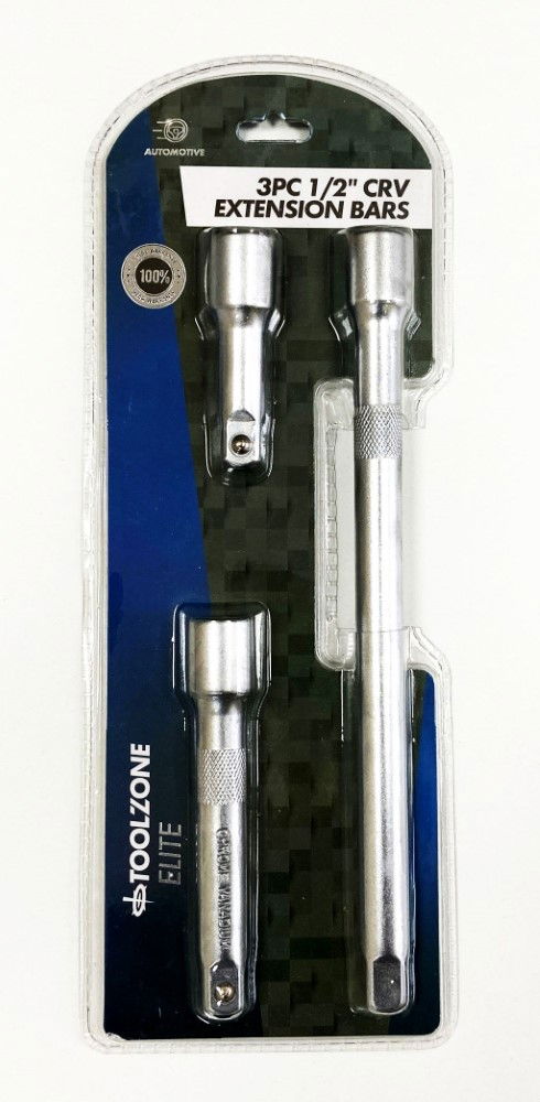 EXTENSION BAR SET 1/2 DRIVE 3pc 3 5 10 CRV SATIN FINISH - TOOLZONE KDPSS027
