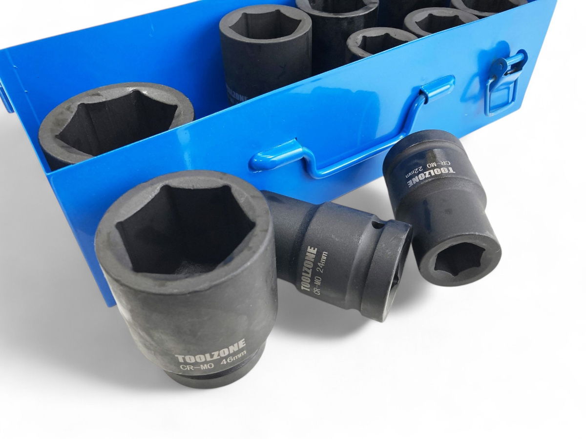 IMPACT SOCKET SET 1 DRIVE DEEP 10pc 22-50mm CHROME MOLYBDENUM - TOOLZONE KDPSS033