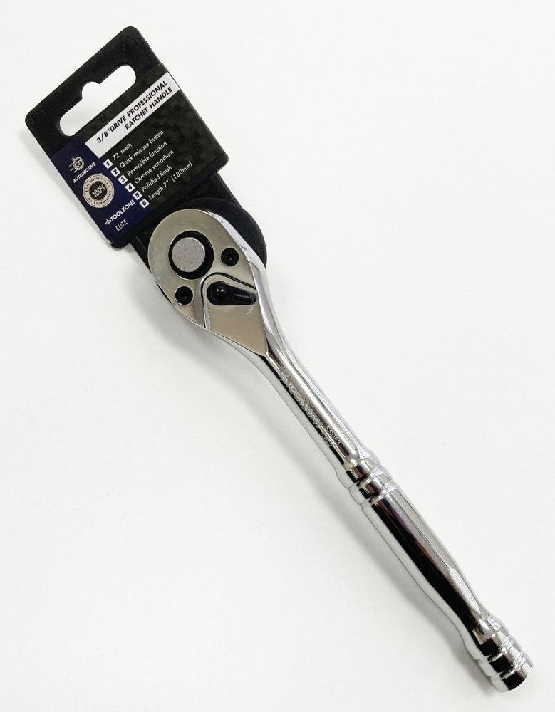 RATCHET HANDLE 3/8 DRIVE PROFESSIONAL POLISHED 200mm CRV QUICK RELEASE - TOOLZONE KDPSS053