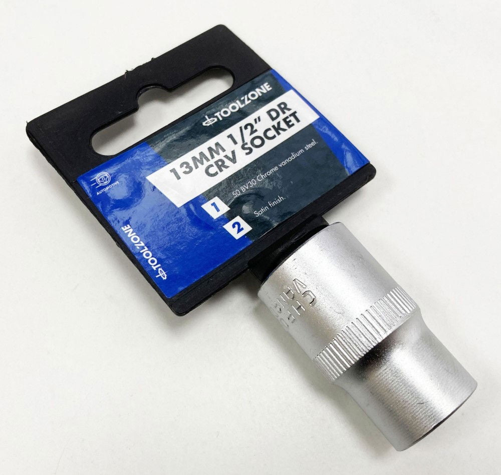 SOCKET 1/2 DRIVE 13mm CRV SATIN SINGLE HEX - TOOLZONE KDPSS072