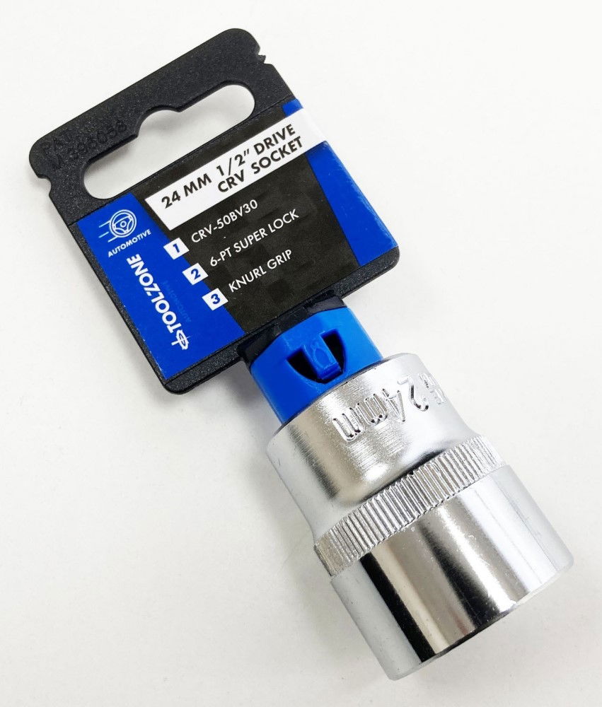 SOCKET 1/2 DRIVE 24mm CRV SATIN SINGLE HEX - TOOLZONE KDPSS083