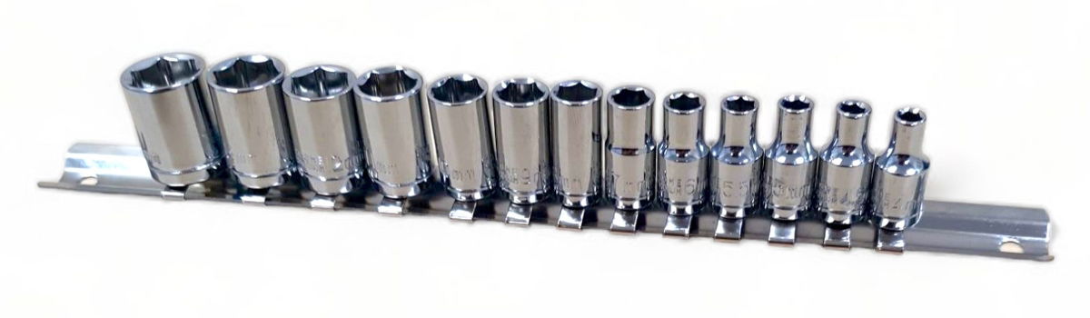 SOCKET SET 1/4 DRIVE SHALLOW CRV 13 PIECES 4-14mm SINGLE HEX - TOOLZONE KDPSS093