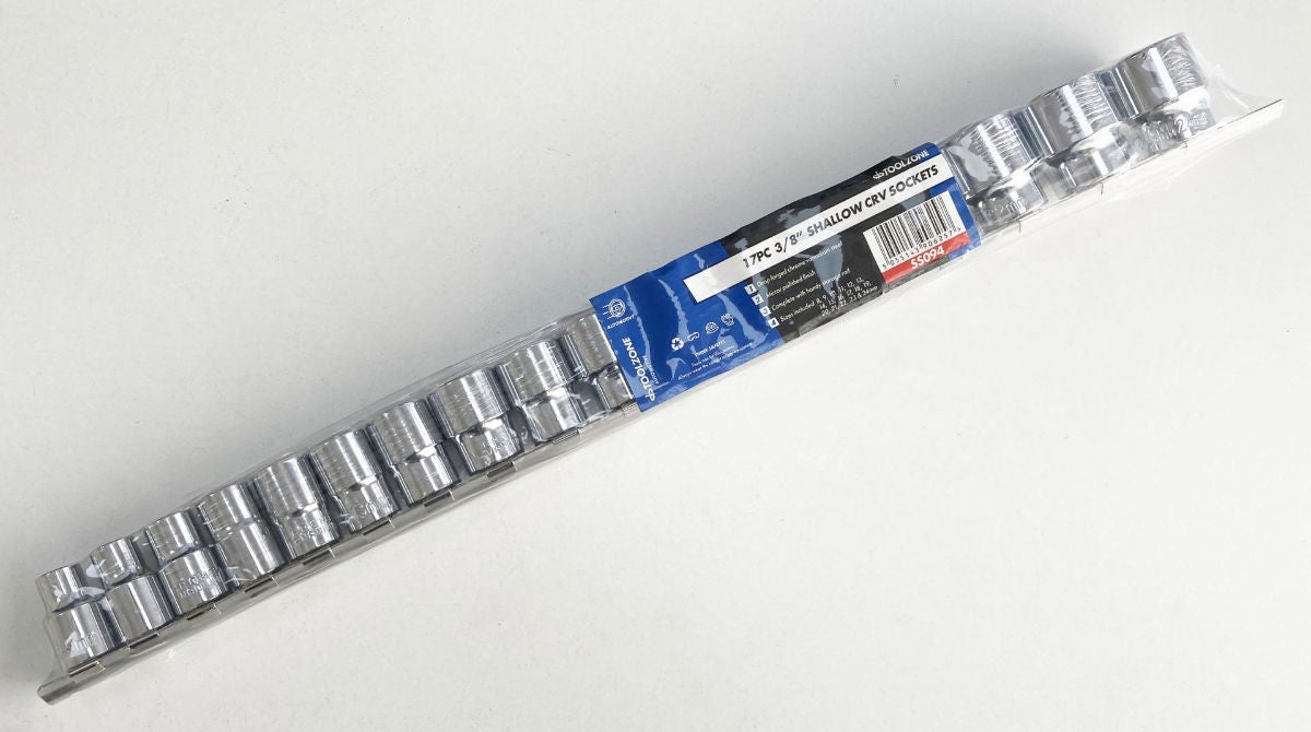 SOCKET SET 3/8 DRIVE SHALLOW CRV 17 PIECES 8-24mm BI HEX - TOOLZONE KDPSS094