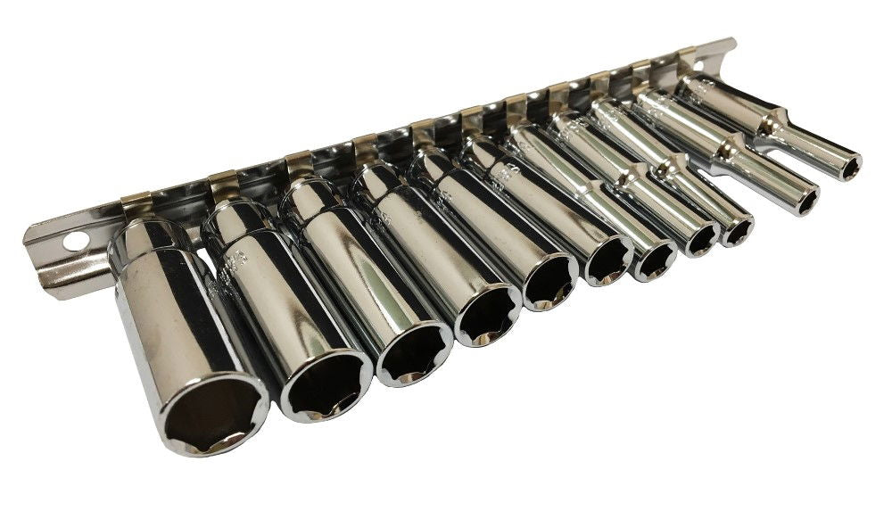 SOCKET SET 1/4 DRIVE DEEP CRV 11 PIECES 4-13mm SINGLE HEX - TOOLZONE KDPSS096