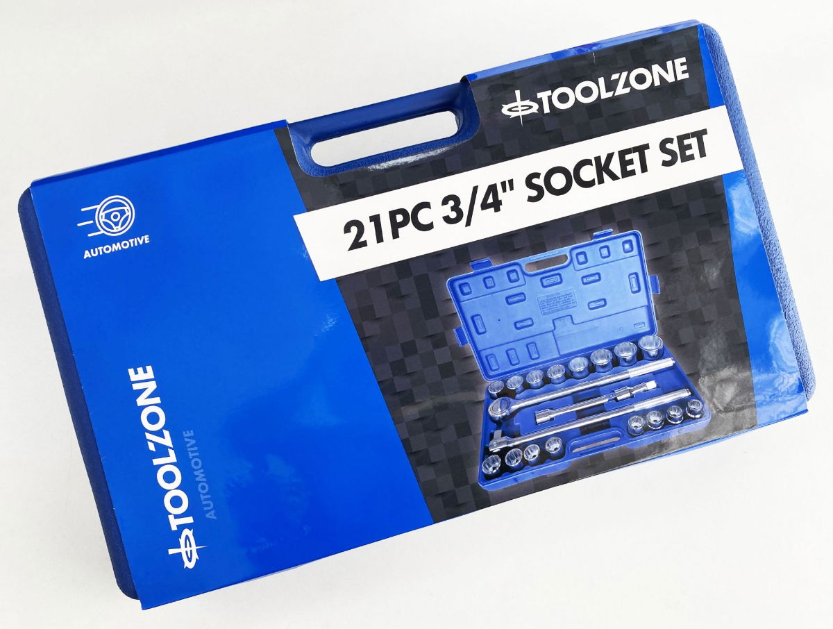 SOCKET SET 3/4 DRIVE 21 PIECES 19-50mm IN BLOW MOLD CASE - TOOLZONE KDPSS116