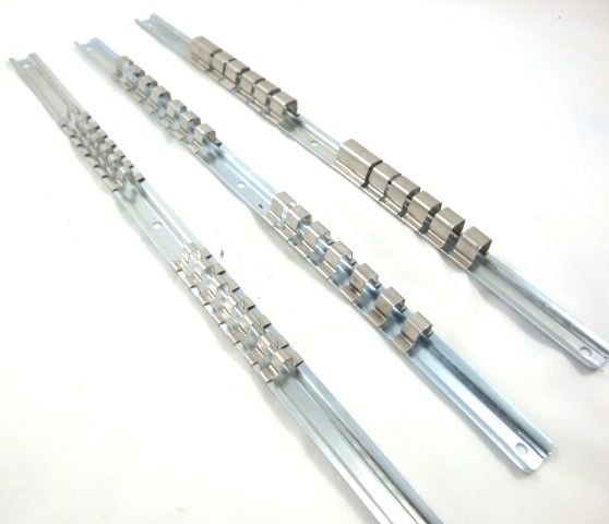 SOCKET RAIL SET 3 PIECES 1/2 3/8 1/4 14 CLIPS EACH 40cm - TOOLZONE KDPSS122