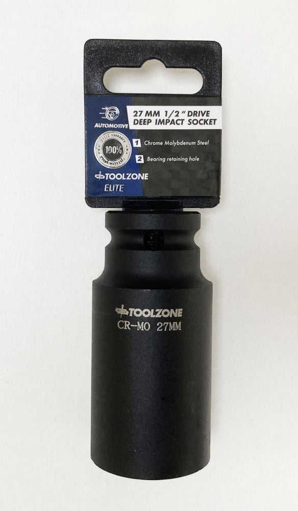 IMPACT SOCKET 1/2 DRIVE DEEP 27mm CRMO - TOOLZONE KDPSS131