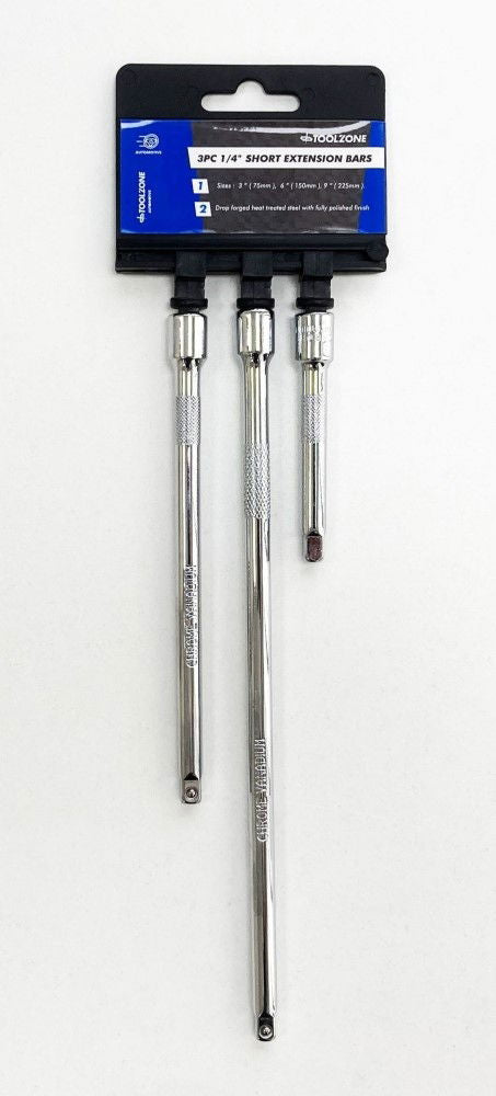 EXTENSION BAR SET 1/4 DRIVE SHORT 3 PIECES 75mm 150mm 225mm - TOOLZONE KDPSS140