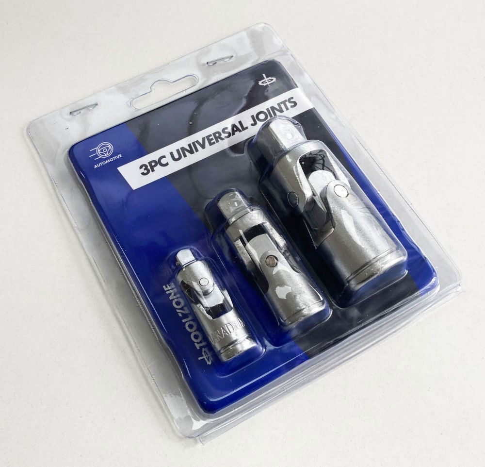 UNIVERSAL JOINT SET 3 PIECES 1/4 3/8 1/2 DRIVE CRV - TOOLZONE KDPSS172