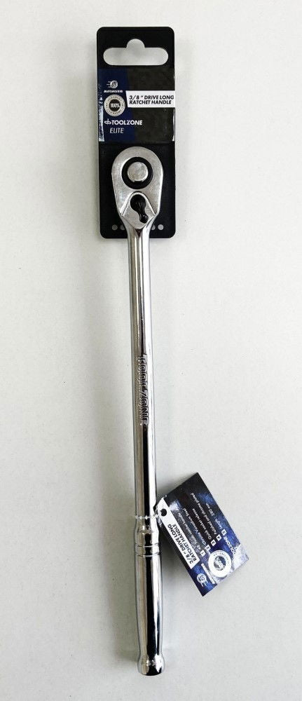 RATCHET HANDLE EXTRA LONG 3/8 DRIVE 280mm POLISHED CRV - TOOLZONE KDPSS199