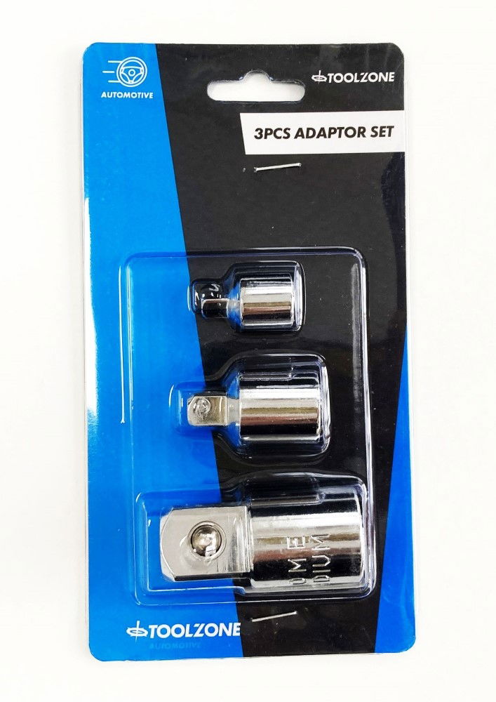 ADAPTOR SET 3 PIECES CRV POLISHED 3/8F TO 1/4M, 1/2 TO 3/8M, 1/2F TO 3/4M - TOOLZONE KDPSS220