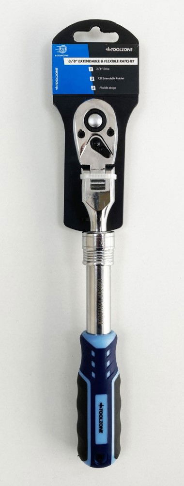 RATCHET FLEXI HEAD EXTENDABLE 3/8 DRIVE 255-355mm SOFTGRIP CRV - TOOLZONE KDPSS223