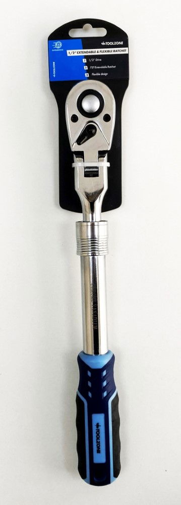 RATCHET FLEXI HEAD EXTENDABLE 1/2 DRIVE 335-480mm SOFTGRIP CRV - TOOLZONE KDPSS224
