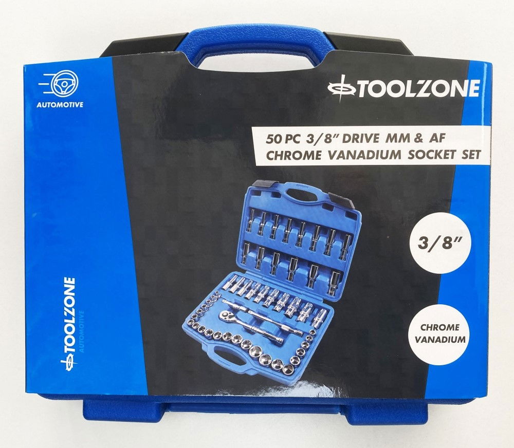 SOCKET SET 3/8 DRIVE MM AND AF 50 PIECES SHALLOW AND DEEP CRV - TOOLZONE KDPSS226