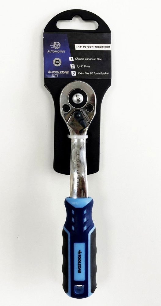 RATCHET HANDLE 1/4 DRIVE 90 TEETH 3 COLOUR CRV - TOOLZONE KDPSS230