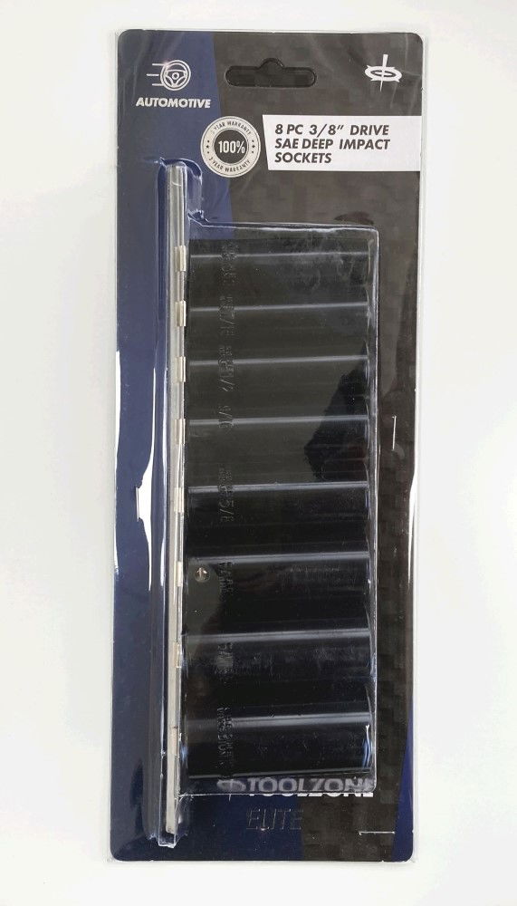 IMPACT SOCKET SET DEEP 3/8 DRIVE AF 8 PIECES 3/8-13/16 CRV BLACK FINISH - TOOLZONE KDPSS233