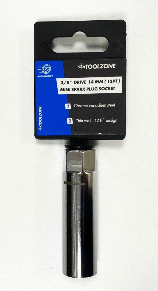 SPARK PLUG SOCKET 3/8 DRIVE 14mm THIN WALL 12 POINT CRV - TOOLZONE KDPSS237